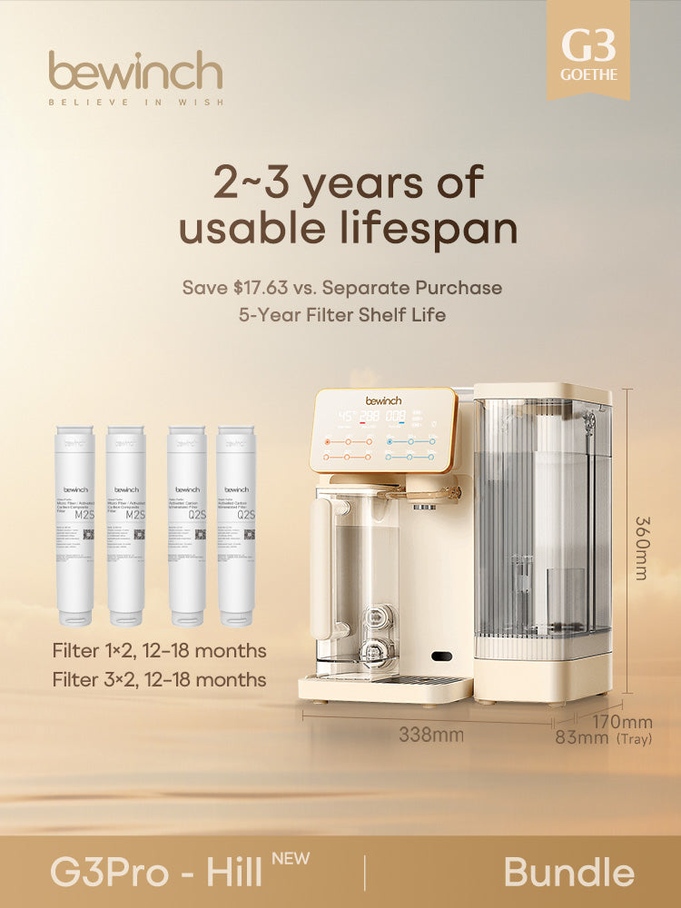 Bewinch G3 Countertop Reverse Osmosis Water Purifier System, No Installation Needed, with UV and Mineralization Functions, Compact Horizontal Design, Suitable for Sideboard, 7 Temperature Settings, 6 Quantitative Levels R320