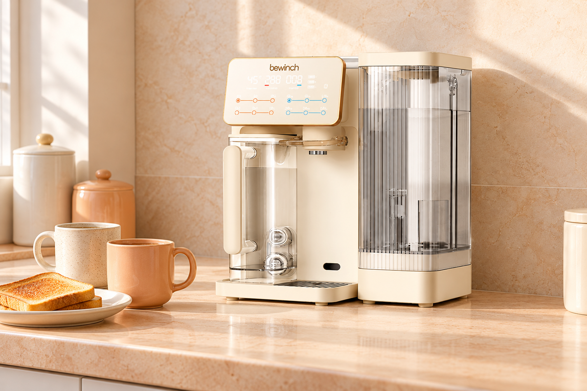 Bewinch G3 on a bright breakfast island with separate mugs and breakfast dishes