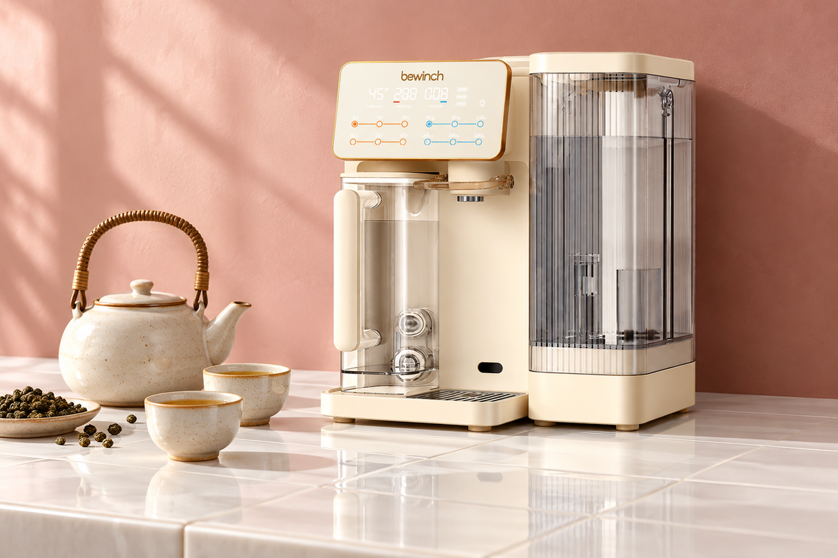 Bewinch G3 alongside a separate traditional teapot on a ceramic worktop