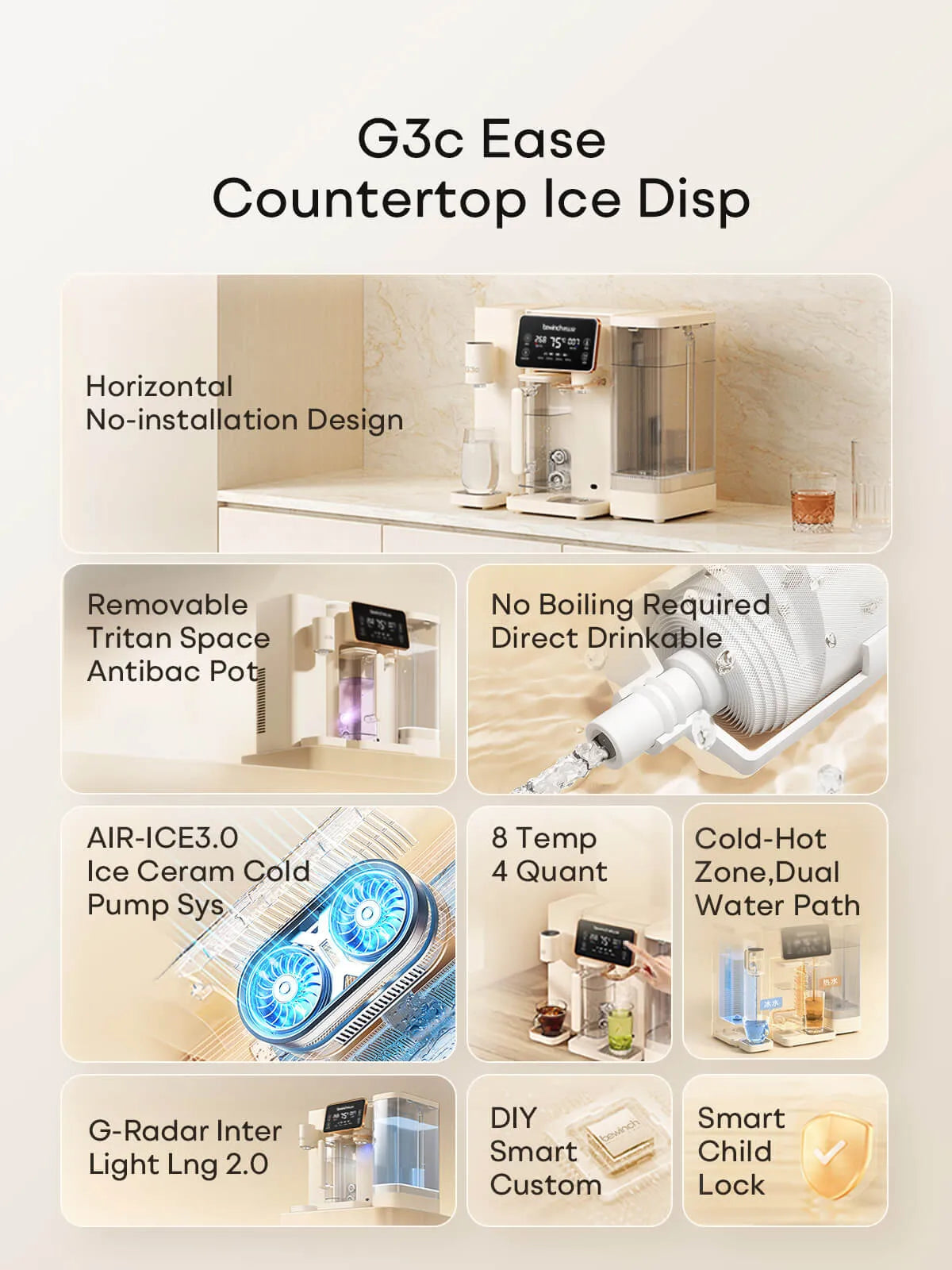 Bewinch G3c Countertop Instant Heating Household Compact Direct Drink RO Integrated Water Purifier with Mineral Ice Making & Cold Water Dispensing