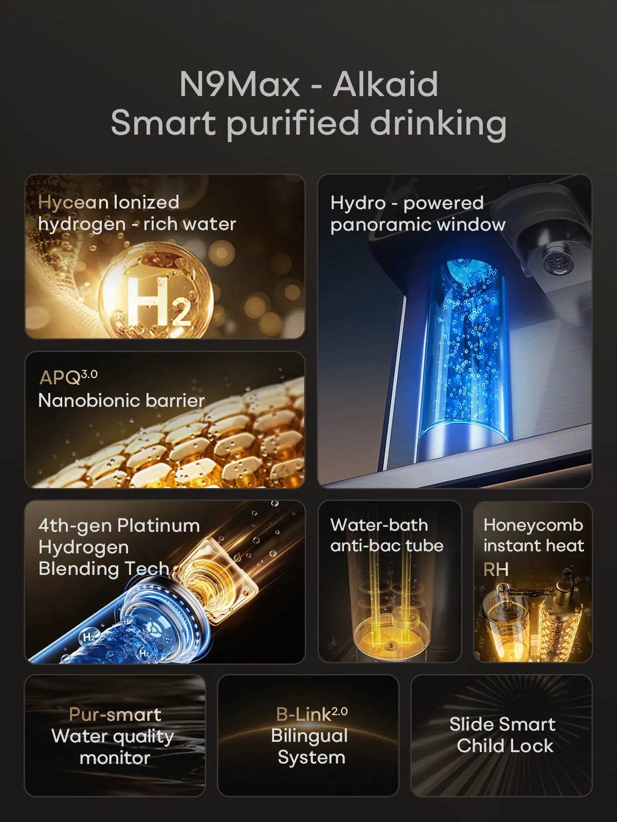 Bewinch N9 Hydrogen Water Purifier, Desktop Home All-in-one Instant Hot Direct Drinking Dispenser with Auto Hydrogen Production and Smart Tea Bar