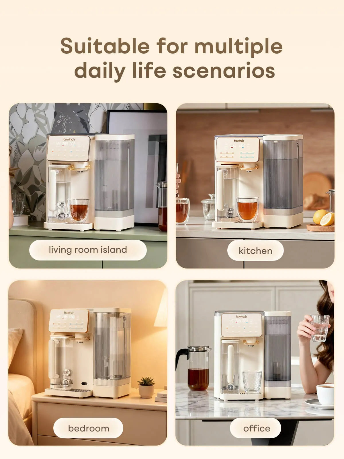Bewinch G3 Countertop Reverse Osmosis Water Purifier System, No Installation Needed, with UV and Mineralization Functions, Compact Horizontal Design, Suitable for Sideboard, 7 Temperature Settings, 6 Quantitative Levels R320