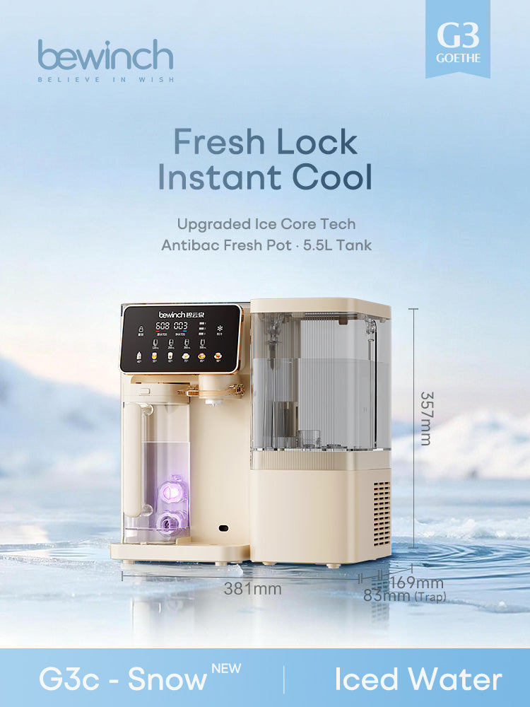 Bewinch G3 Countertop Reverse Osmosis water filter System, No Installation Needed, with UV and Mineralization Functions, Compact Horizontal Design, Suitable for Sideboard, 7 Temperature Settings, 6 Quantitative Levels R320