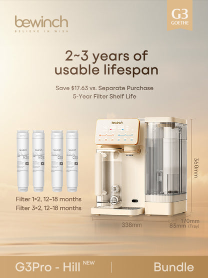 Bewinch G3 Countertop Reverse Osmosis Water Purifier System, No Installation Needed, with UV and Mineralization Functions, Compact Horizontal Design, Suitable for Sideboard, 7 Temperature Settings, 6 Quantitative Levels R320