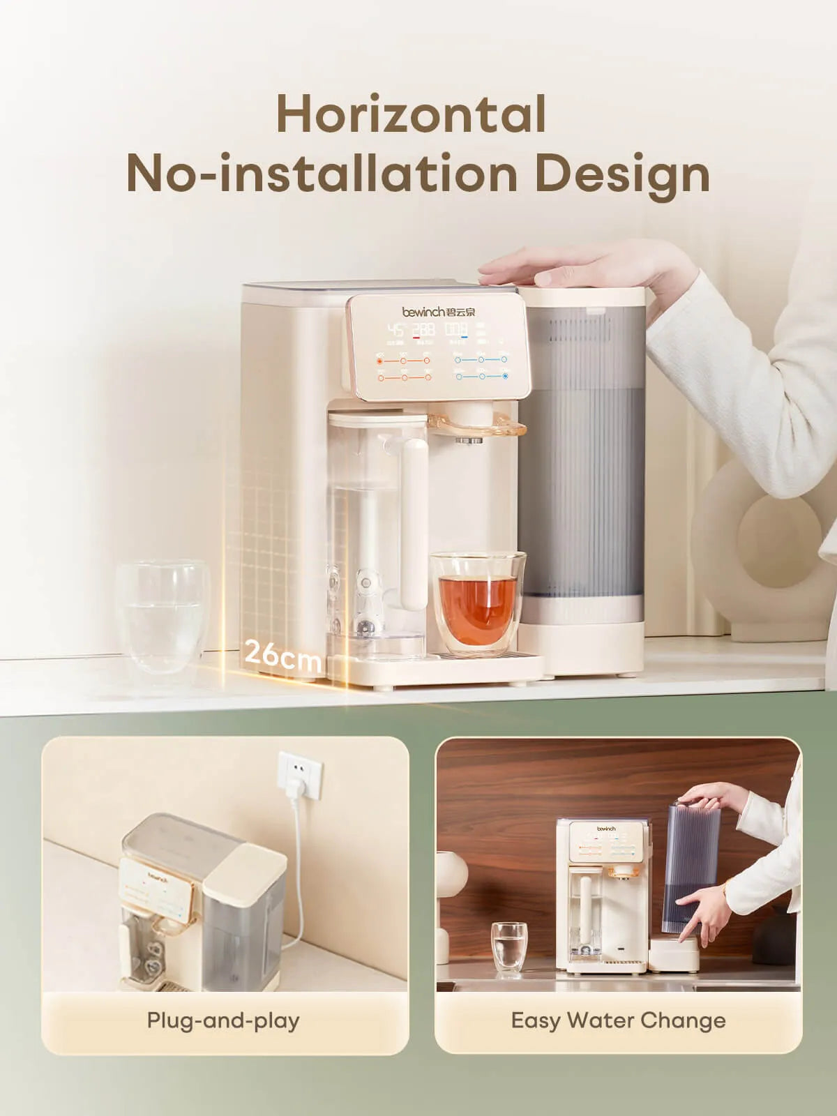 Bewinch G3 Countertop Reverse Osmosis Water Purifier System, No Installation Needed, with UV and Mineralization Functions, Compact Horizontal Design, Suitable for Sideboard, 7 Temperature Settings, 6 Quantitative Levels R320